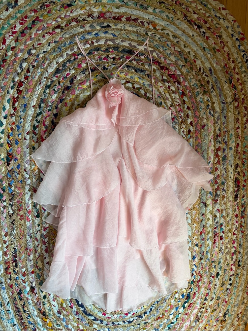 Womens Pink Layered Ruffle Halter Dress - Picture 6 of 6
